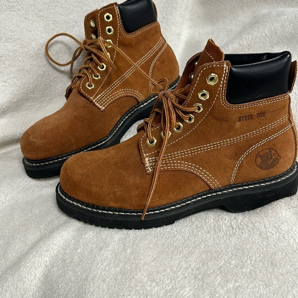 Cat's Paw Steel Toe Leather/ Suede Work Boots, ,Size 7.5 Lace Up High Tops NWOT